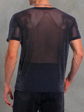 Чоловіча футболка Hawiland з блискітками, сітка, мереживо - для вечірок, клубів, рейв-вечірок. Чорний колір, розмір S