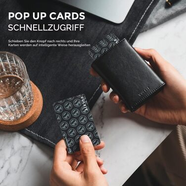 Шкіряний гаманець-картхолдер VULKIT з RFID-захистом, pop-up системою, відділенням для купюр та вікном для ID-картки, чорний
