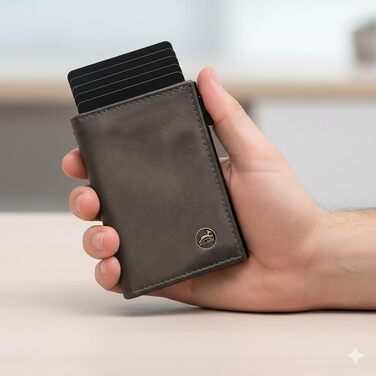 Шкіряний картхолдер Fa.Volmer POP-UP з монетницею та RFID-захистом для чоловіків та жінок, Basalt Grey