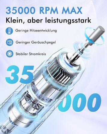 Професійний електричний апарат для манікюру та педикюру CozyZen 35 000 об/хв з LCD-дисплеєм, ножною педаллю та ручним керуванням для акрилу, гелю та натуральних нігтів (Блакитний)