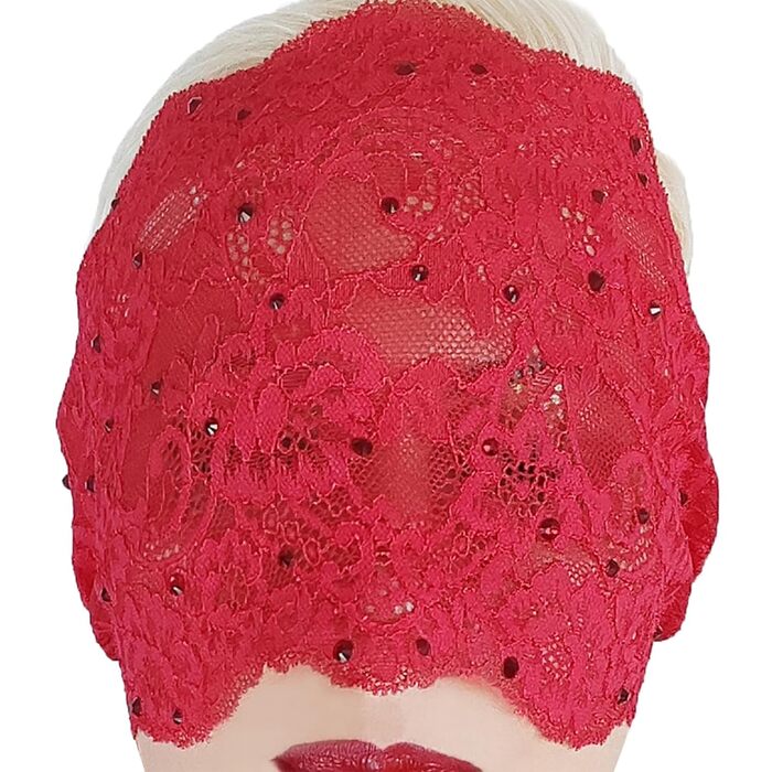 Елегантна червона мереживна маска для жінок з камінням - венеціанська маска з квітковим візерунком для маскарату, карнавалу, косплею, готичної вечірки та особливих подій. Червона (червоні стрази)