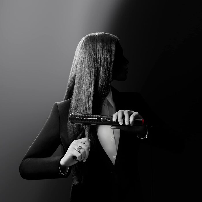Випрямляч для волосся Rowenta x Karl Lagerfeld SF467L K/Pro Stylist з кератиновим покриттям Glow, іонною функцією та вбудованим гребенем, 140-210°C, чорно-червоний