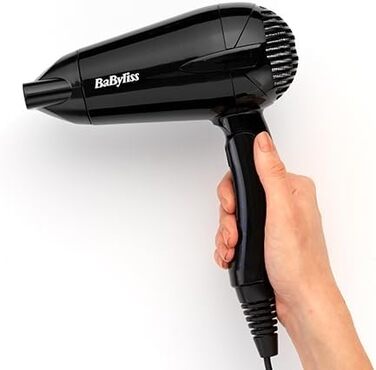 Складаний дорожній фен BaByliss Travel Folding 2000W з універсальною напругою, 2 режими температури та швидкості, чорний/помаранчевий, 5334E