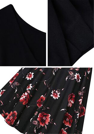 Сукня Damen Sim Fit V-подібний виріз А-силует у стилі 1950-х років, квіткова (чорно-червона, XXL)