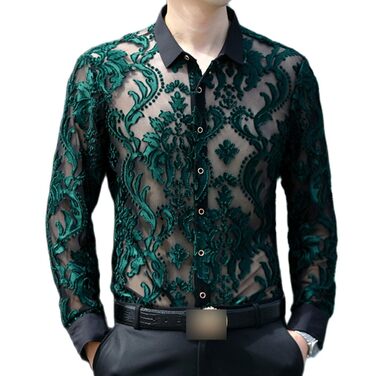 Прозорий мереживний топ для чоловіків та жінок, сексуальний, короткий, для нічного клубу, сітчастий, мереживний топ (XL, Cs24)