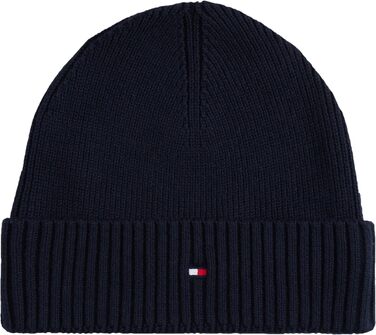 Зимня шапка-біні Tommy Hilfiger TH Flag з бавовни Pima, синя (Space Blue), універсальний розмір