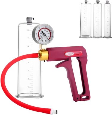 Насос для збільшення пеніса Guspiun з манометром та ручкою. Тренажер для потенції, збільшення розміру та покращення ерекції. Червоний