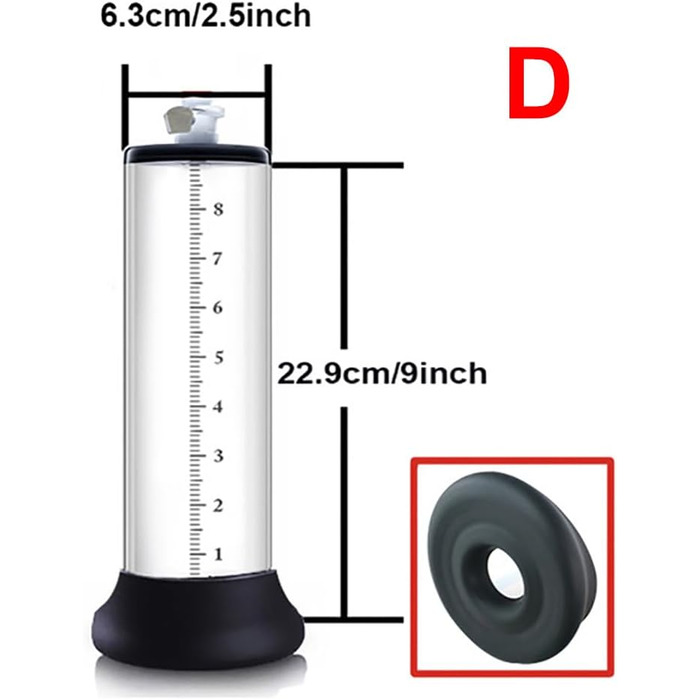 Набір аксесуарів для вакуумного насоса для збільшення пеніса з лімкою та силіконовим кільцем, прозоре кругле трубка для ерекції, допомога при імпотенції, збільшення пеніса, подовження. (D:22.9 * 6.35cm)