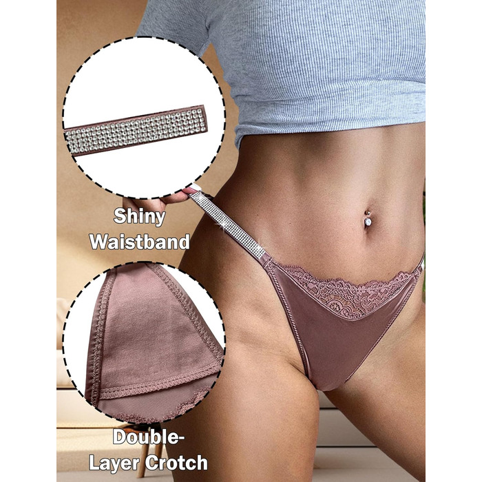 Сексуальні жіночі танга з мереживом та стразами AIEOE - танга T-string (Фосфор Рожевий, Розмір L)