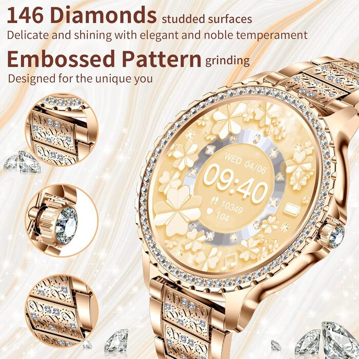 Смарт-годинник жіночий Diamond з функцією дзвінків, круглий HD-дисплей 1.32