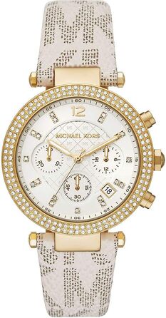 Жіночий годинник Michael Kors Parker кварцовий хронограф, сталевий ремінець, 39 мм, колір крем та золото