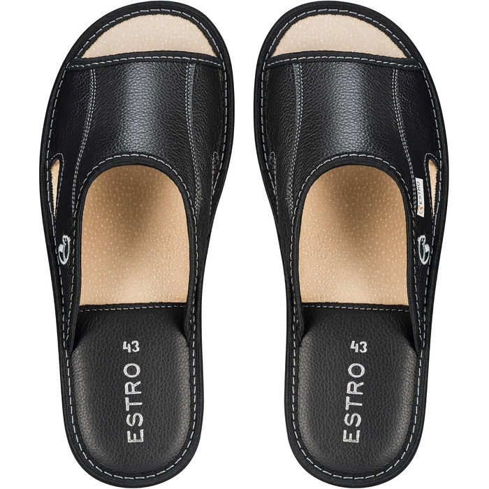 Чоловічі шкіряні домашні капці ESTRO Slipper — легкі пантолети для дому, чорні, розмір 43 EU