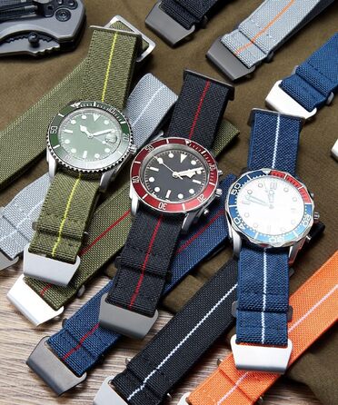 Нейлоновий ремінець для годинника BINLUN Parachute Marine Diver 20мм, військовий тканинний браслет з покращеним гачком-застібкою, синьо-червоний, унісекс