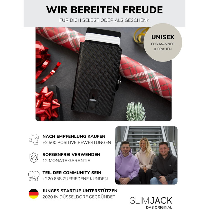 Чоловічий смарт-гаманець SLIMJACK з RFID-захистом, монетницею та тримачем для карток з алюмінію та шкіри (Carbon)