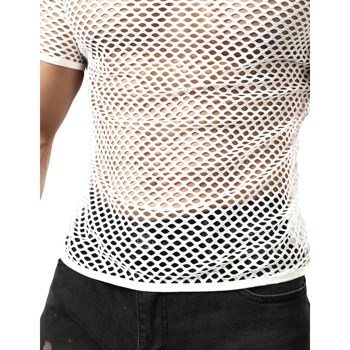 Чоловіча футболка JOGAL з мереживом, прозора, короткий рукав, білий колір