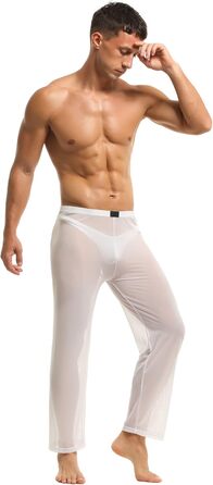 Чоловічі прозорі штани з мережива, нічна сорочка, спідня білизна, штани з нейлону, довгі прозорі штани, мереживні штани änner, штани з тонкої сітки, матеріал - тюль (M, білий)