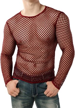 Чоловіча прозора сексуальна футболка з сіткою, напівпрозора, для клубу, вечірки, топ-футболка, біла футболка (L, червона футболка)