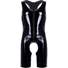 Чоловічий боді з лакованої шкіри, сексуальний, на блискавці, мокрий ефект, для вечірок, фетиш, бондтаж, чорний (XL)