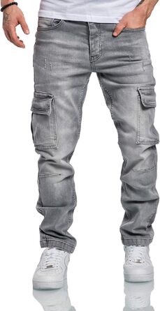 Чоловічі джинси-карго Amaci&Sons Regular Slim Denim з ефектом Destroyed, світло-сірі (40W / 30L)
