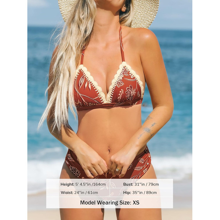 CUPSHE БІКІНІ СЕT: V-подібний виріз, зав'язки на шиї, висока талія, квітковий принт, мереживо, двочастинний купальник