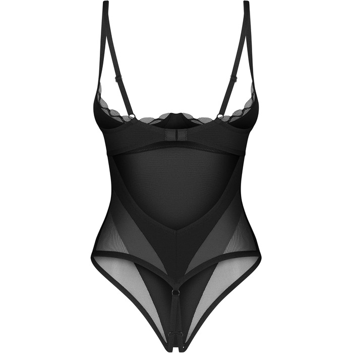 Сексуальний жіночий комплект нижньої білизни Selente Love & Fun: боді/відкритий боді/бодісток та сатинова маска для очей, чорний сітка, S-M, виготовлено в ЄС