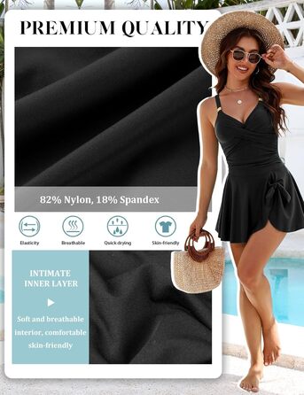 Елегантний купальник для жінок Badeanzug Damen, цілісний, з драпіруванням, приховує животик, V-подібний виріз з пуш-ап чашечками, плаття-купальник Swimdress, чорний, розмір L