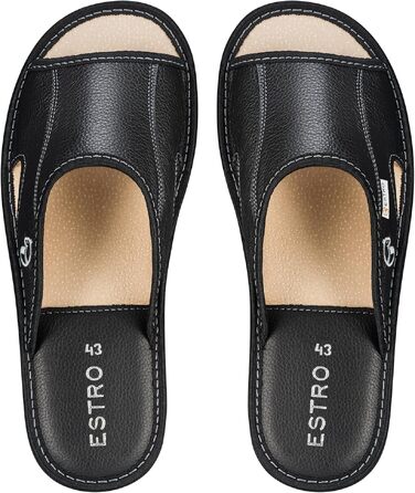 Чоловічі шкіряні домашні капці ESTRO Slipper — легкі пантолети для дому, чорні, розмір 43 EU