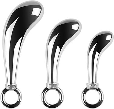 Анальний масажер JXszxbt з нержавіючої сталі (S, M, L) з кільцем для фіксації. Стимулятор G-точки, масажер простати, ануса. Іграшка для дорослих для жінок, чоловіків, пар.