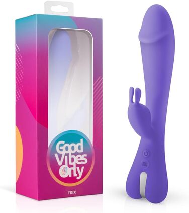 Вібратор для жінок Rabbit Trix з ергономічним дизайном, перезаряжається, водонепроникний (фіолетовий)