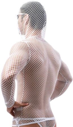 Чоловічі прозорі футболки з капюшоном, сітка, довгі рукави, фітнес, спорт, клубний стиль, для танців, білий M