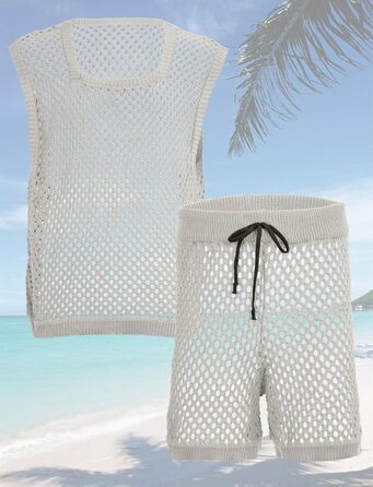 Костюм мереживний чоловічий AIEOE 2-кількісний, футболка та шорти, сітка, колір бежевий, розміри M-3XL