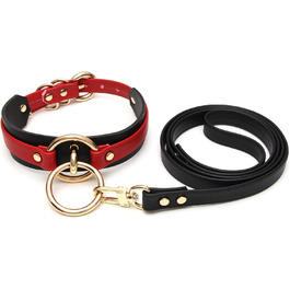 Чокер Lalatia з кільцем, шнурком, з екошкіри (червоний, чорний, золотий)
