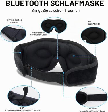 Маска для сну з Bluetooth-навушниками 3D, бездротова м'яка пов'язка на очі для сну на боці та спині, чорна