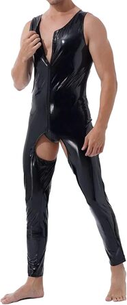 Комбінезон з латексу чоловічий Darringls Wetlook, чорний, 7XL. Латексний комбінезон, вечірня мода, клубний одяг, сексуальний, з довгим замком