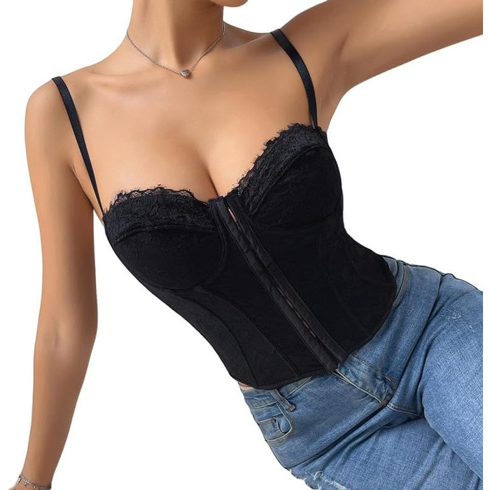 Топ-бралетта Haibang з мереживом, чорний: сексуальний корсет, топ з тонких бретелек, форма одягу для вечірок та клубів