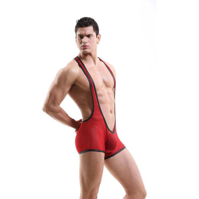 Чоловічий боді з сітки Swbreety для боротьби та тренувань, лонгсліп, червоний, розмір M