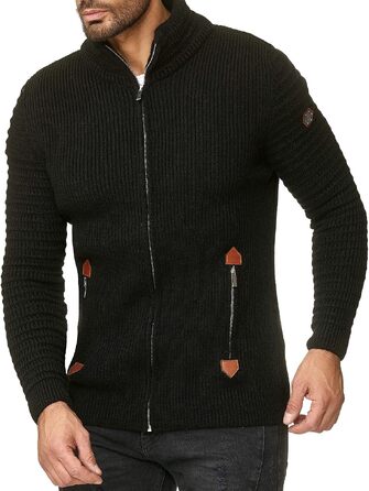 Чоловічий трикотажний кардиган Redbridge з коміром-стійкою, модель Basic Luxury, чорний, розмір XXL