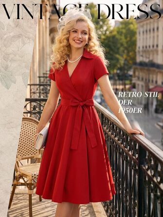 Сукня Rockabilly жіноча червона, міді, V-подібний виріз, коктейльна, вінтажна, для вечірки та весілля