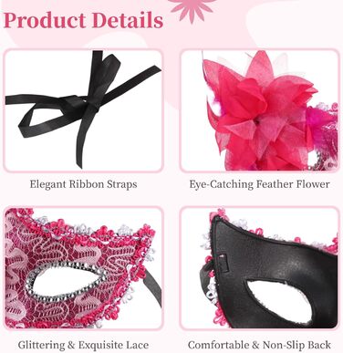 Маски для обличчя для пар з пір'ям та стразами, напівмаска, стрічки для свят та вечірок, 32 шт.