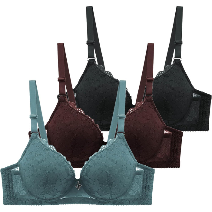 3 шт. комплект класичних мереживних бюстгальтерів BHS для жінок з кісточками, спортивний пуш-ап, регульований бюст, комфортний, безшовний комплект бюстгальтерів з підкладкою, сексуальний спортивний, для сну, спідня білизна (E05# Класичні мереживні бюстгал