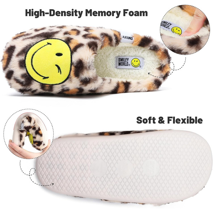 Зимові домашні капці SMILEYWORLD® з ефектом пам'яті Memory Foam, м'які плюшеві пантофлі для жінок та чоловіків (Леопард, 42/43 EU)
