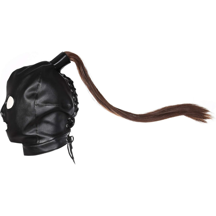 Маска для голови з екошкіри SXOVO Flirt для BDSM-ігор, знімною перукою