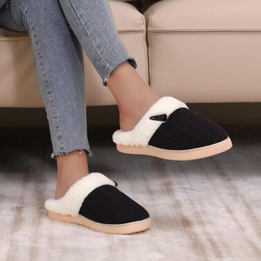 Жіночі зимові капці NineCiFun з плюшем та ефектом пам'яті (Memory Foam), протиковзкі, чорні, розмір 40/41 EU