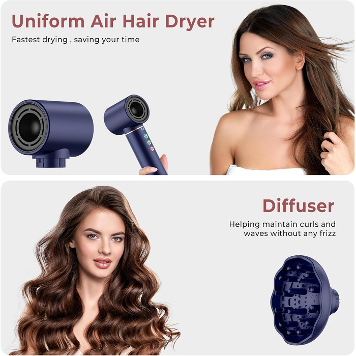 Мультистайлер для волосся 6 в 1 MogaWave Hairstyler Pro Airbrush: стайлер з феном, круглою щіткою для об'єму, вирівнювачем та насадками для завивки (Синій)