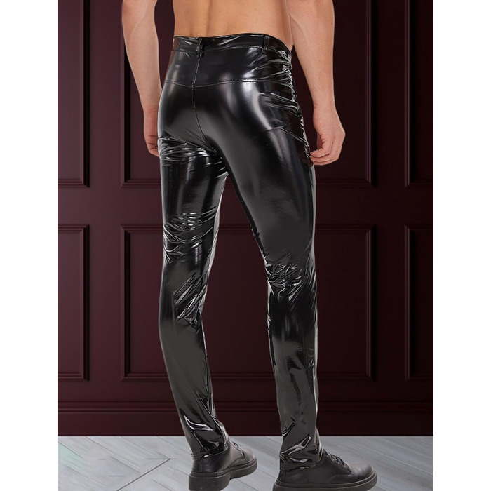 Латексні штани чоловічі Ausing, довгі, з штучної шкіри, слім-фіт, байкерські з кишенями, еластичні, для рейву, костюми, клубний одяг, чорні, розмір M
