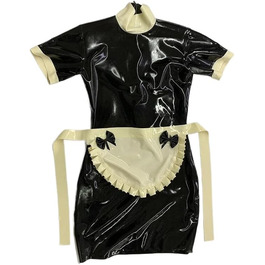 Костюм служниці ASNAT з латексу, мереживо, чорний з білим, M-XXXL