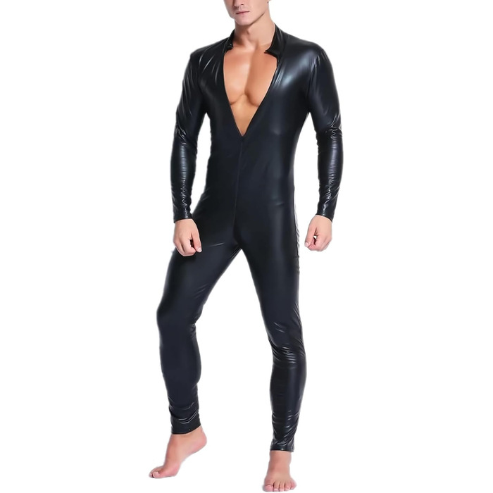 Чоловічий боді з ефектом мокрого блиску Moinha - сексуальний латексний комбінезон, трикотажний костюм з блискавкою, для вечірок та клубів, розмір XL