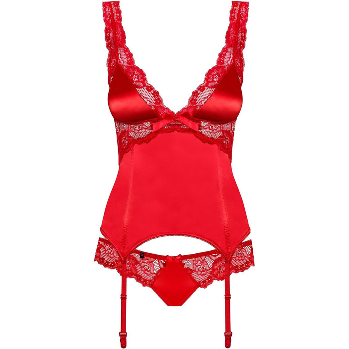 Сексуальний комплект спідньої білизни Obsessive: мереживний корсет-бра з бретелями та стрінги, подарункова коробка (L-XL, Червоний)