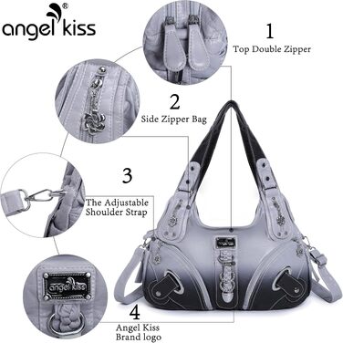 Жіноча сумка-хобо Angelkiss: велика сумка через плече для щоденного використання, сіро-чорна