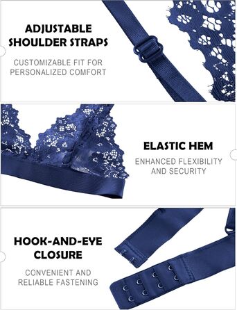 Жіноча білизна: 3 шт. мереживних бюстгальтерів без кісточок, сексуальних балконетів та push-up бюстгальтерів S-L (білий, чорний, синій)